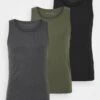 Pier One 3 PACK - Unterhemd/-shirt - Black/khaki/mottled Dark Grey -Pier One dcdf4f7f98684599b47537ac7ea160f4